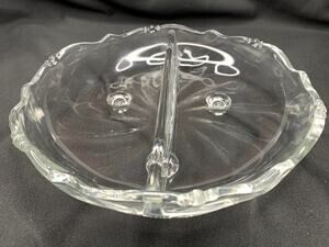 Vintage Heisey Waverly Clear Glass 2 Part Divided Relish Dish 3 Footed